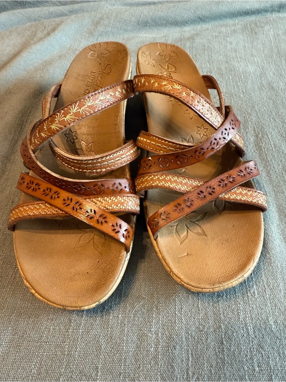 Skechers Women's Brown Metallic Trim Multi-Strap Sandals